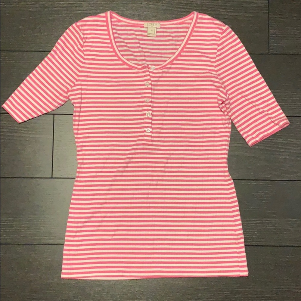 Jcrew XS hot pink & white stripe jersey henley top